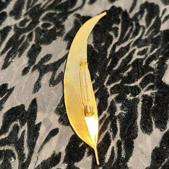 GOLD PLATED Brooch Pin Willow Leaf Australian *Some marks 4 1/4" 90's - Picture 7 of 9